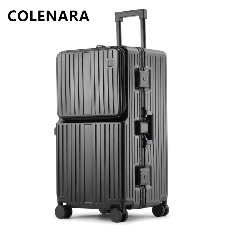 COLENARA-Grande Capacidade Alumínio Quadro Bagagem Carrinho, Universal Tipo Travel Bag, Trolley Case, USB Carregamento Mala, 26 "28" 30"