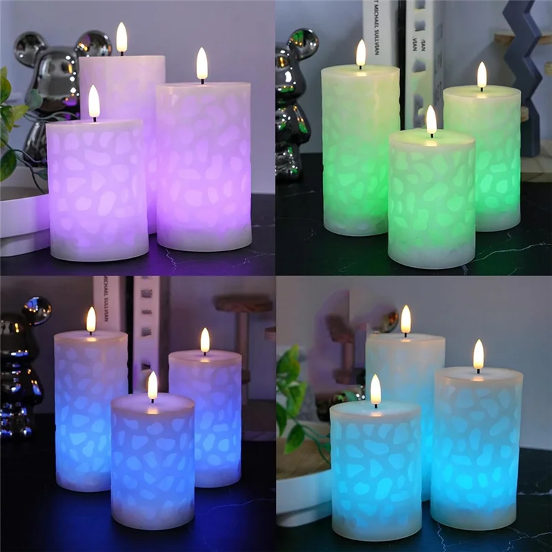 A88E-LED Moving Wick Flickering Candles Warm White Flameless Electric Light With Remote Control, 3 Pack For Decoration, Wedding