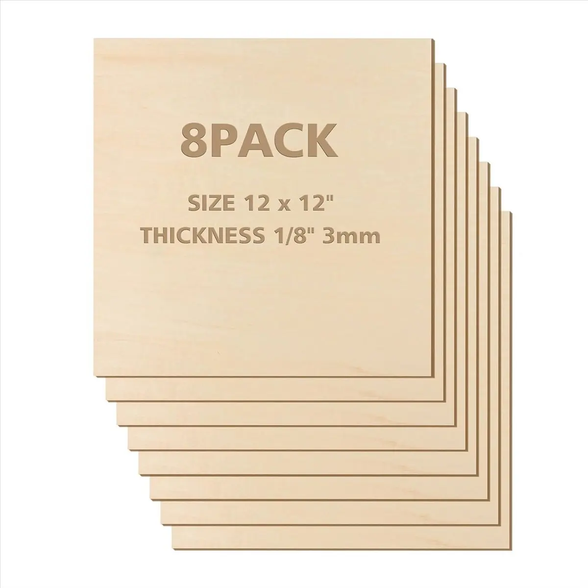 *HOPE 12 X 12 Inch - 3Mm Basswood Sheets Plywood Sheets, 8Pcs Square Unfinished Wood Board for DIY Crafts, Laser Cutting