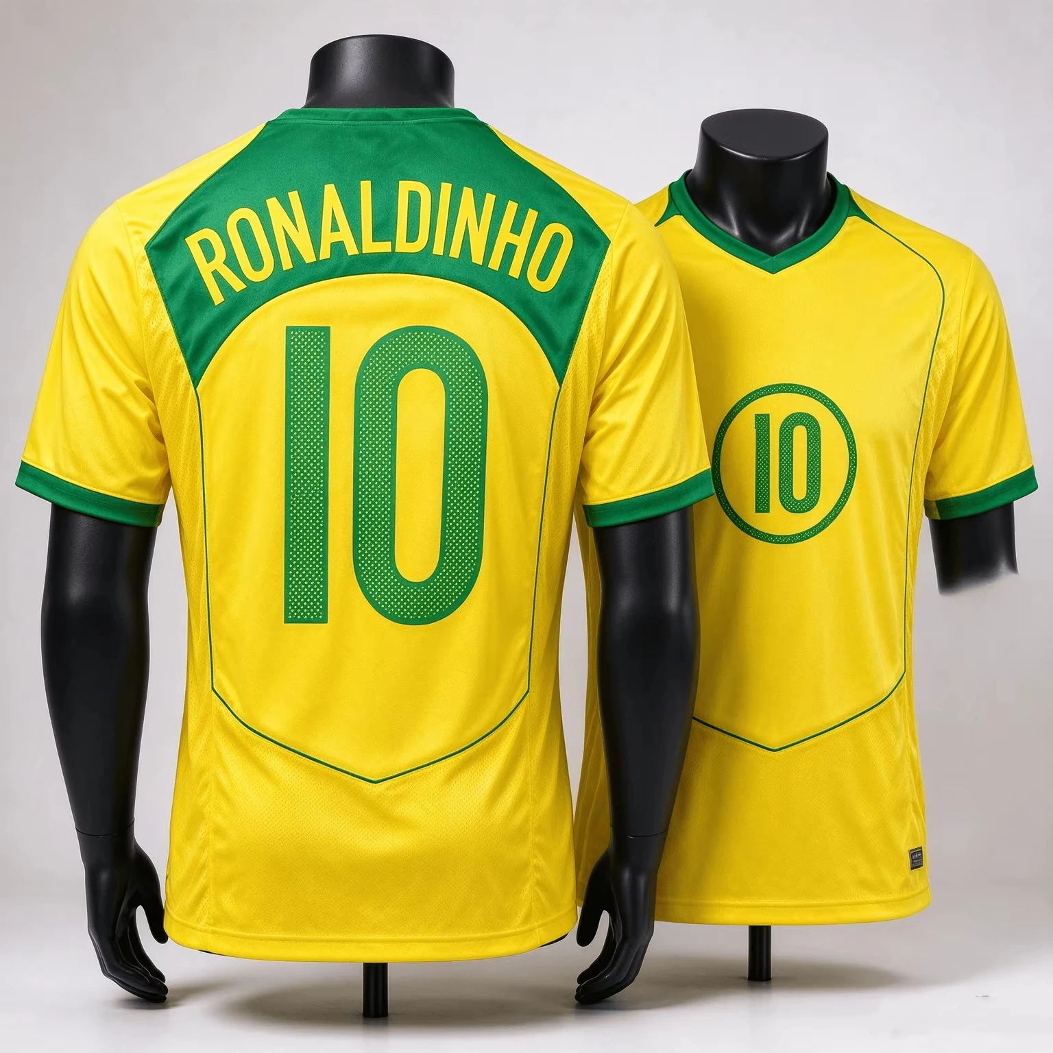 Men Brazil National Team Retro Football Jersey Ronaldinho 10 Short Sleeve Breathable Vintage Match Training Sport Shirt