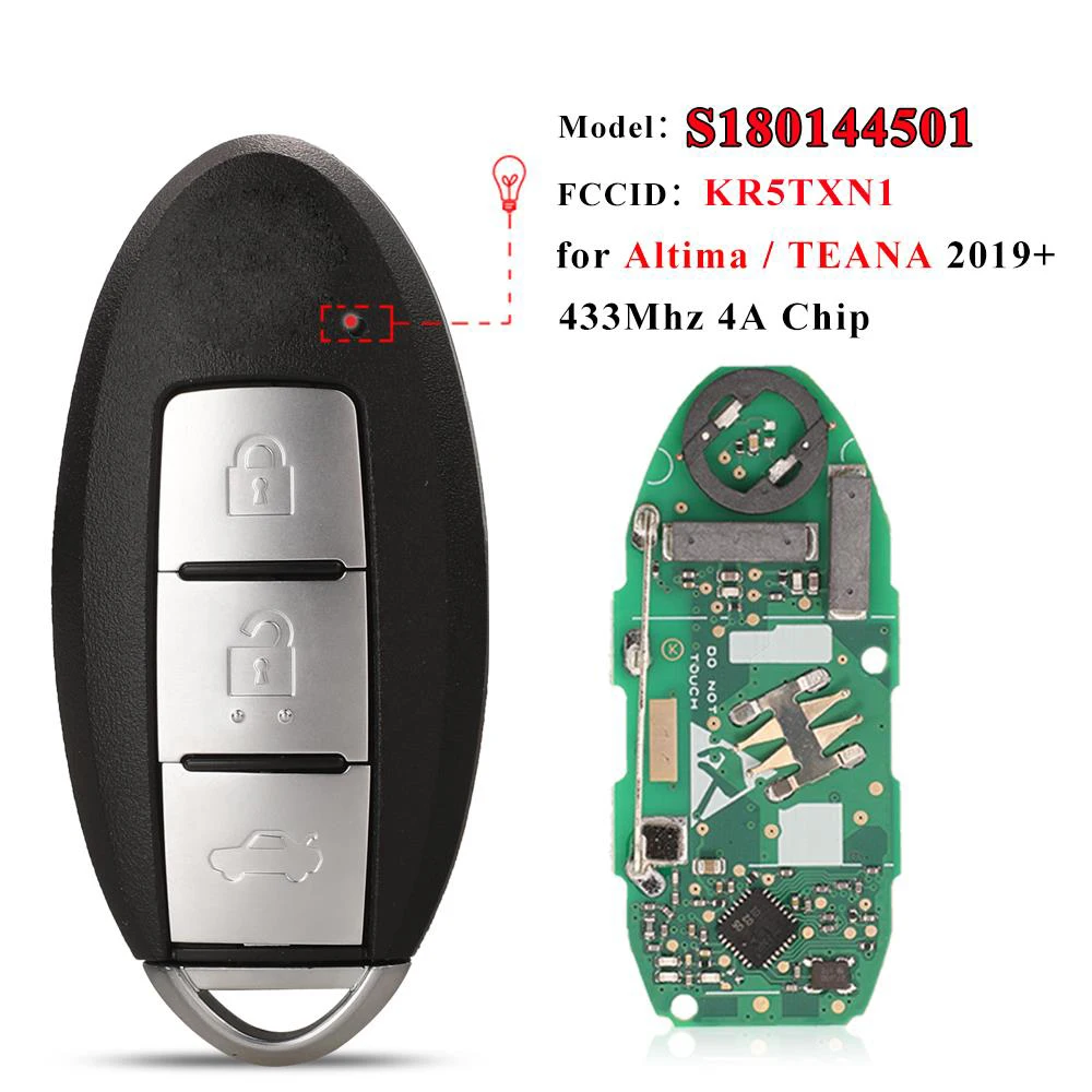 

Jingyuqin умный дистанционный ключ от автомобиля 433 МГц 4A/PCF7938x чип для Nissan Altima/Teana 2019 + полный ключ управления S180144501 KR5TXN1