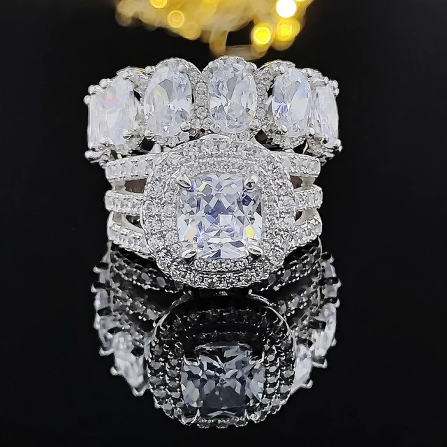 Conjunto De Anillos Ovalados Para Mujer Joyeria De Color Plateado Anillos De Compromiso De Boda Venta Al Por Mayor R5847 Novedad De 2023 Anillos AliExpress