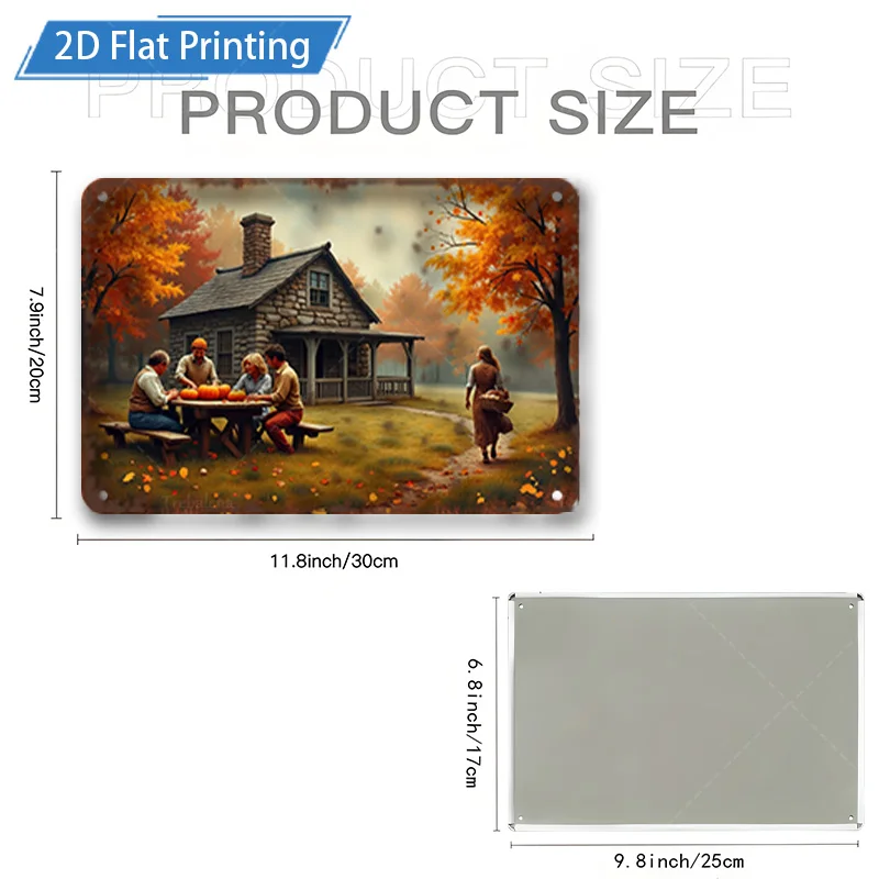 1pc 8x12 polegadas sinal de metal rústico outono fazenda cena 2d metal arte da parede decoração