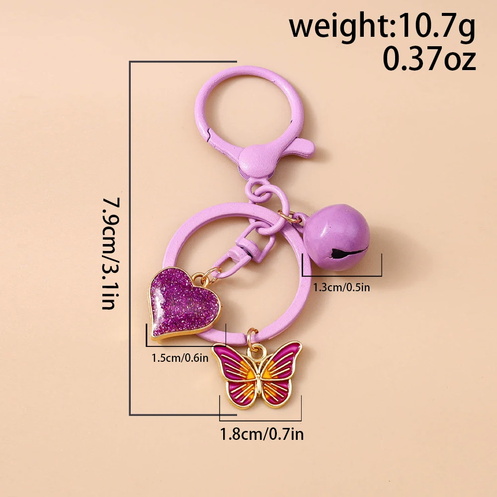 Aihua Niedlicher Klingelnder Blumen-Schmetterling-Herz-Schlüsselanhänger für Frauen und Mädchen, Handtaschenanhänger, Schlüsselkette, Schmuckzubehör, Geschenke – Detail 7
