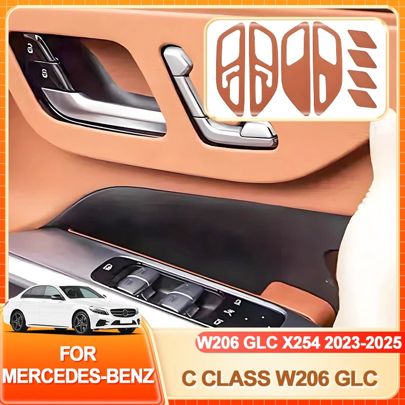 

Interior Stickers Car Door Handle Button Panel Leather Protective Cover Trim For Mercedes Benz C Class W206 GLC X254 2023 2024 2