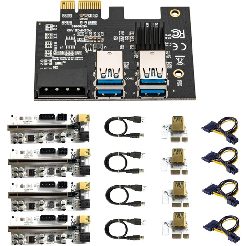 Top-4Pcs PCI-E 1X To 16X Riser VER010X Card Adapter PCIE 1 To 4 Extender Slot 4 Port Multiplier Card For BTC Bitcoin Miner