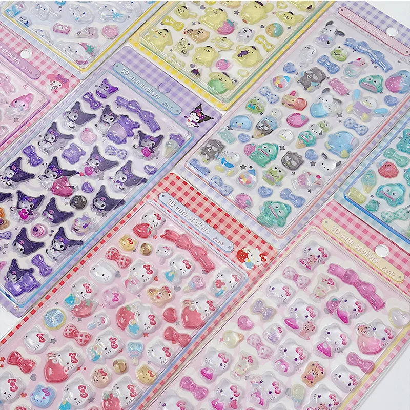 3D Sanrio Hellokitty Kuromi Cinnamoroll Stickers Cute Anime Transparent Jelly Crystal Decorative Sticker Note Phone Case DIY Toy view 2