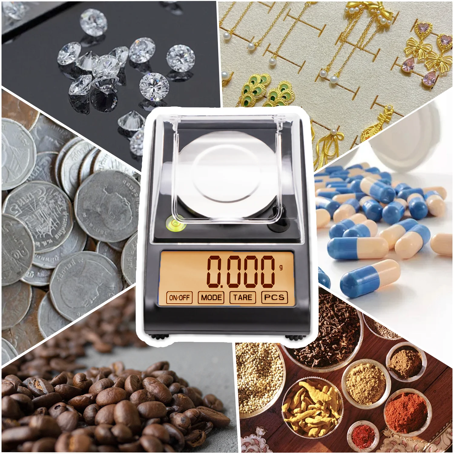 50g 0.001g LCD Touch Digital Milligram Scale  Jewelry Gold Lab Scales  with 6 Units, Tare Weights, Calibration Weights