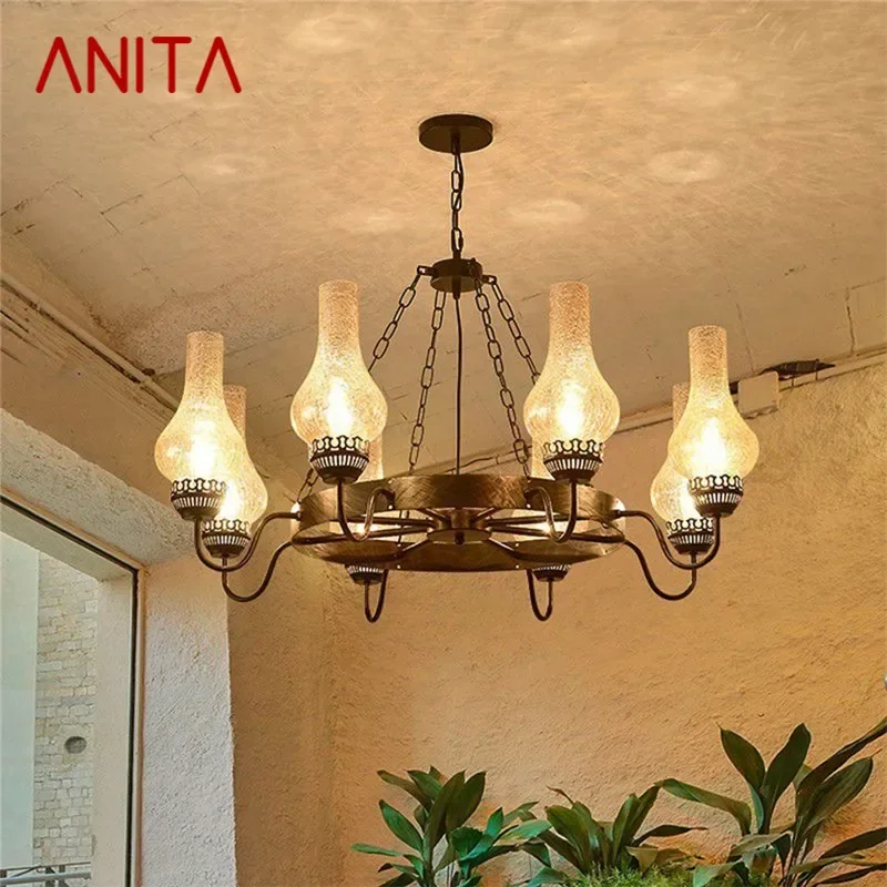 ANITA American Retro Pendent Lamp Industrial Wind Living Room Restaurant Homestay Loft Clothing Store Cafe Bar Box Chandelier