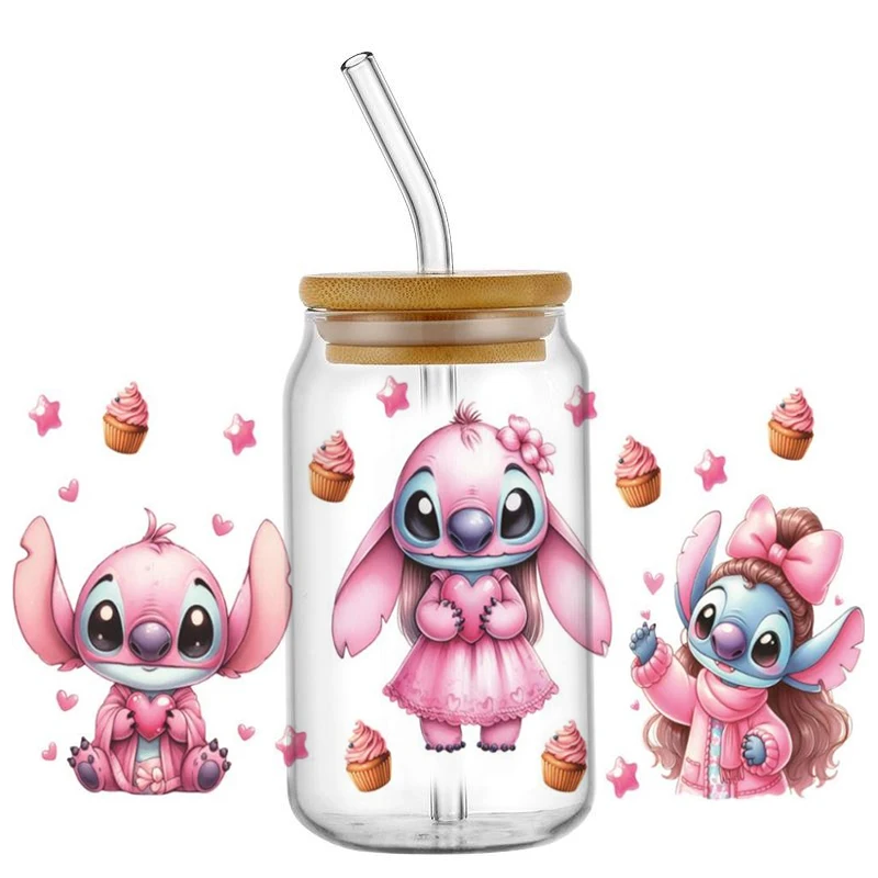 pink troublemaker design UV DTF Transfer Sticker For 16oz Libbey Glasses Wraps Bottles Cup DIY Waterproof home decoration view 2
