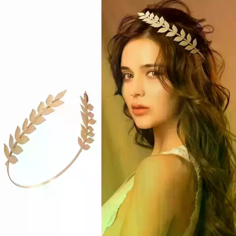 New Retro Gold Color Leaf Headband Headpiece Crown Tiara Headdress Goddess Greek Head Jewelry Bride Wedding Hair Accessories