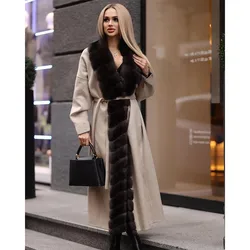 Wool Coat Women Natural Fox Fur Collar Luxury High Quality Long Coat Real Fur Coat Warm Winter Cashmere Jacket