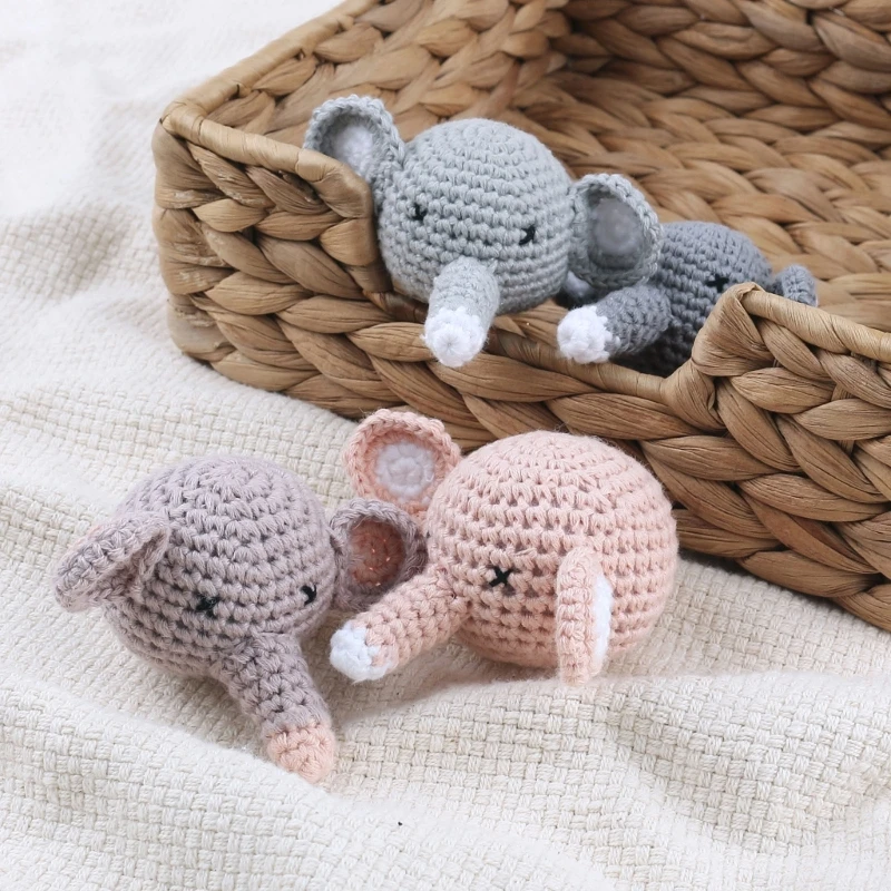 Baby Pacifier Clip DIY Accessories Crochet Elephant Knitted Bead Infant Teething Toy Rattle Teether Newborn Shower Gift