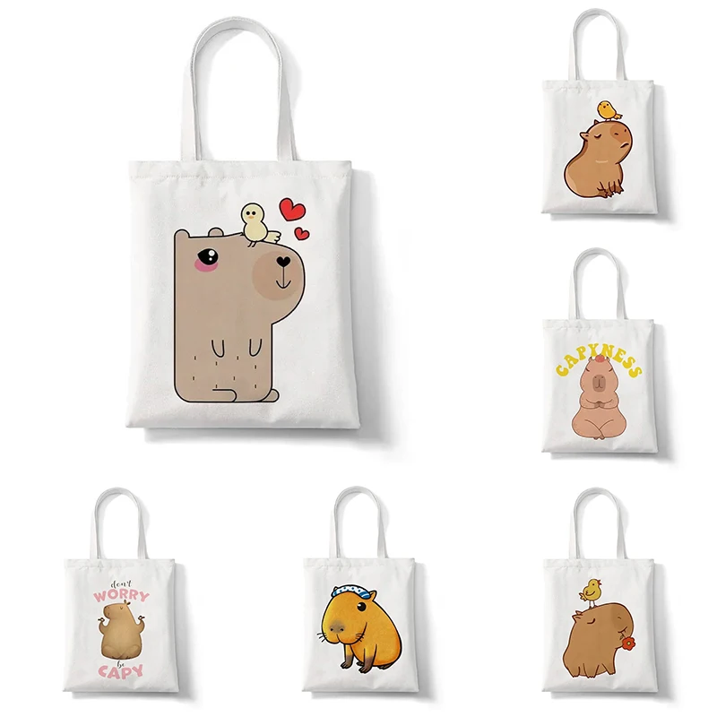 Cartoon Animal Capybara Printed Women Shoulder Bag Fashion Eco Friendly Shopping Tote Bag Casual Large Capacity Handbags