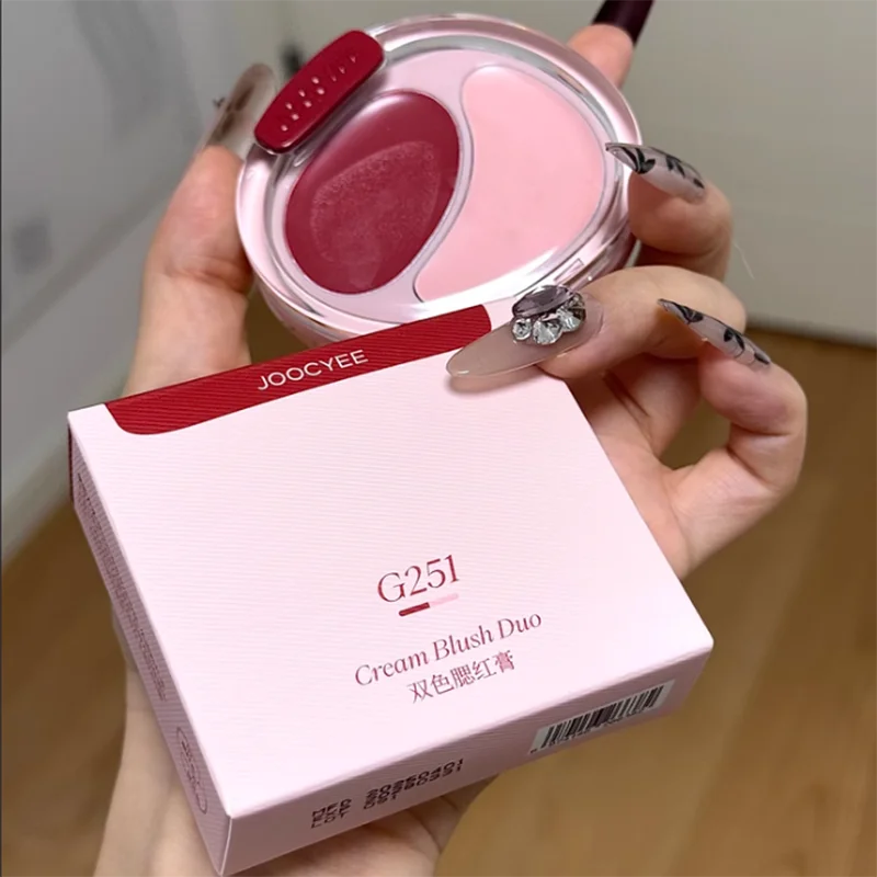 Joocyee Crema per fard in polvere bicolore Crema per fard in gel Duo per tinta guancia e labbra Fard per trucco vegano a lunga durata