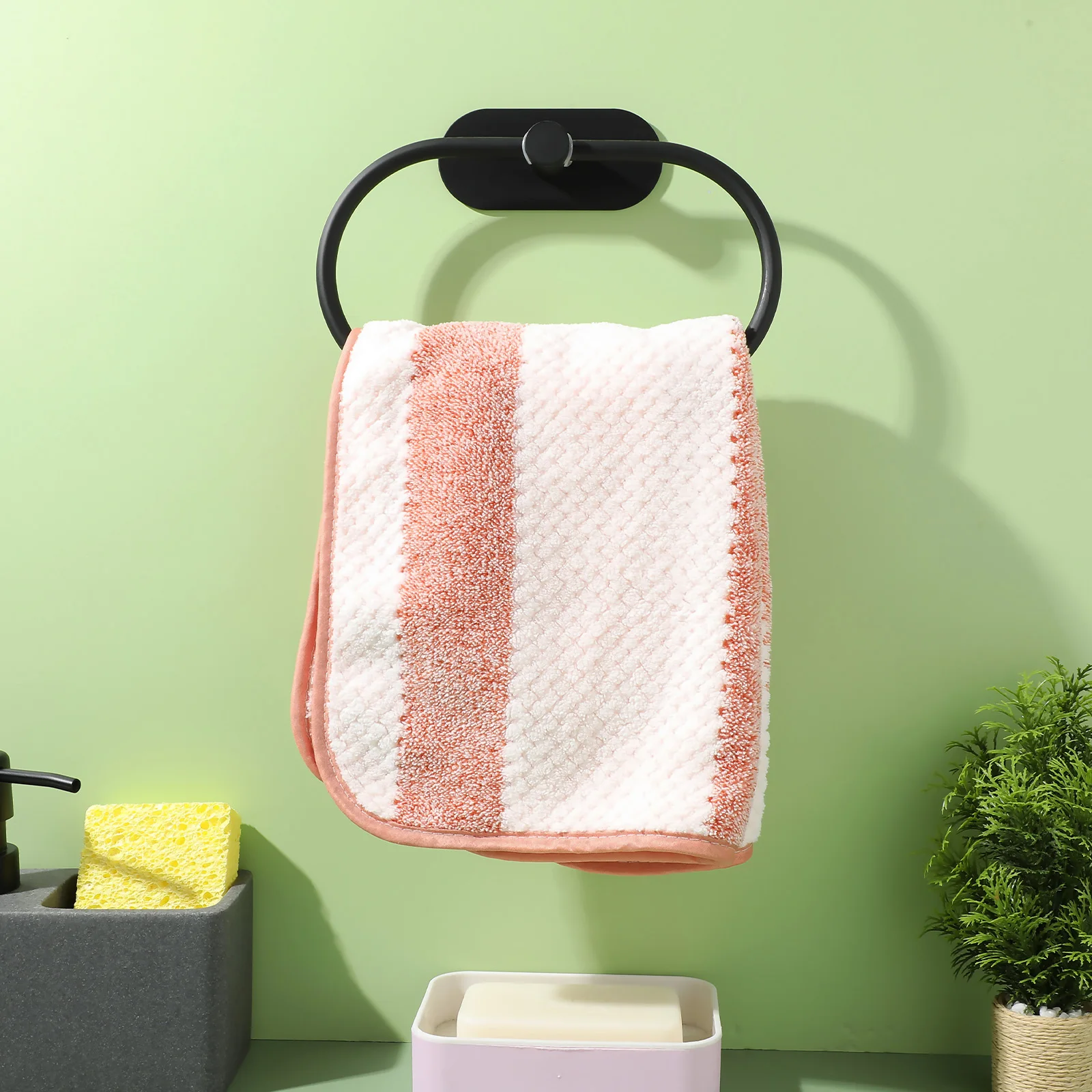 

Sturdy Metal Ring Adhesive Wall Mounted Holder No Drilling Degree Compact Organizer For Small Bathrooms Towel Hanger