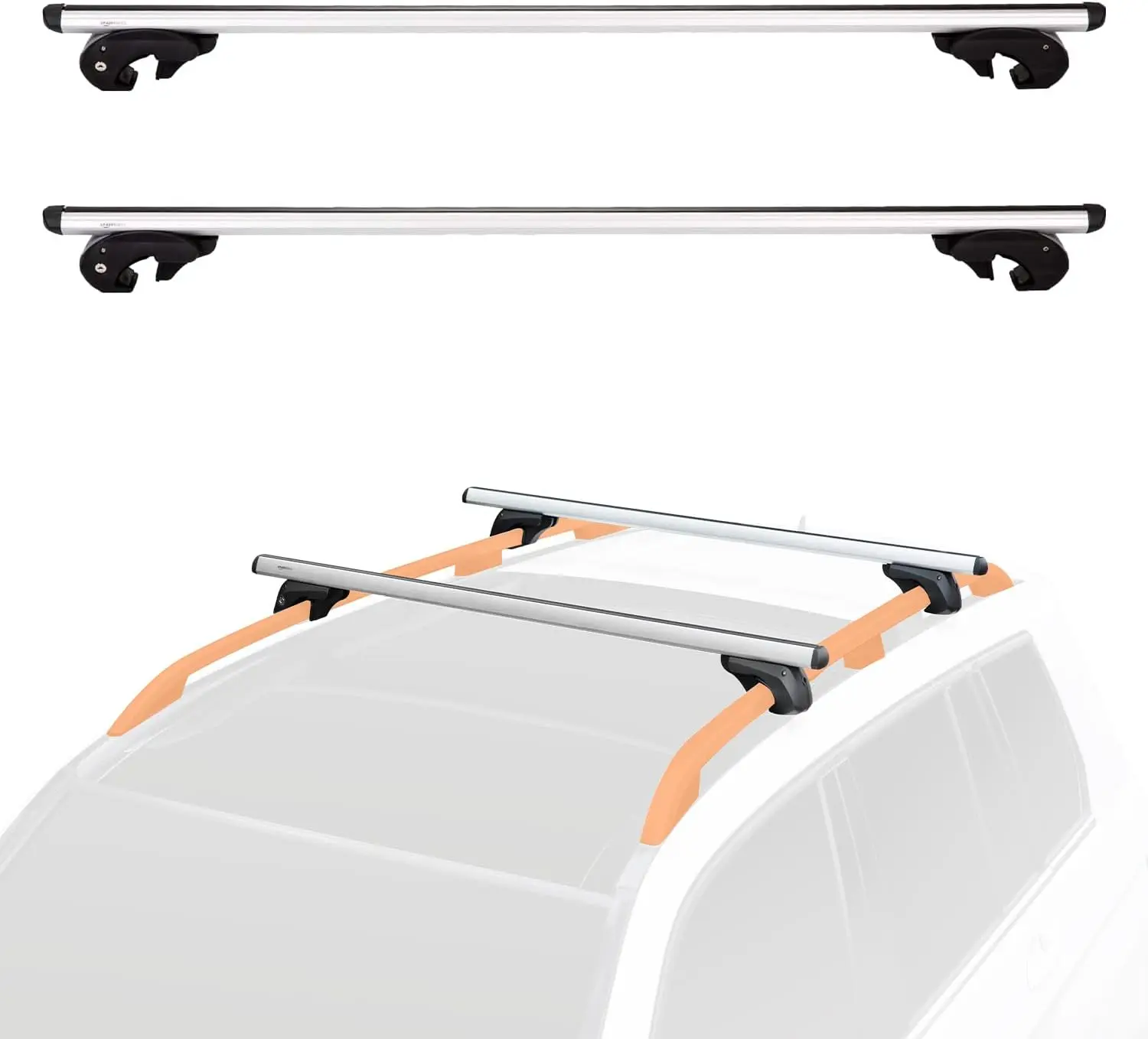 

56-Inch Cross Rail Roof Rack, Fits Up to 49.6" Spans Between Raised Side Rails with Gap, 2-Pack in Black/Silver