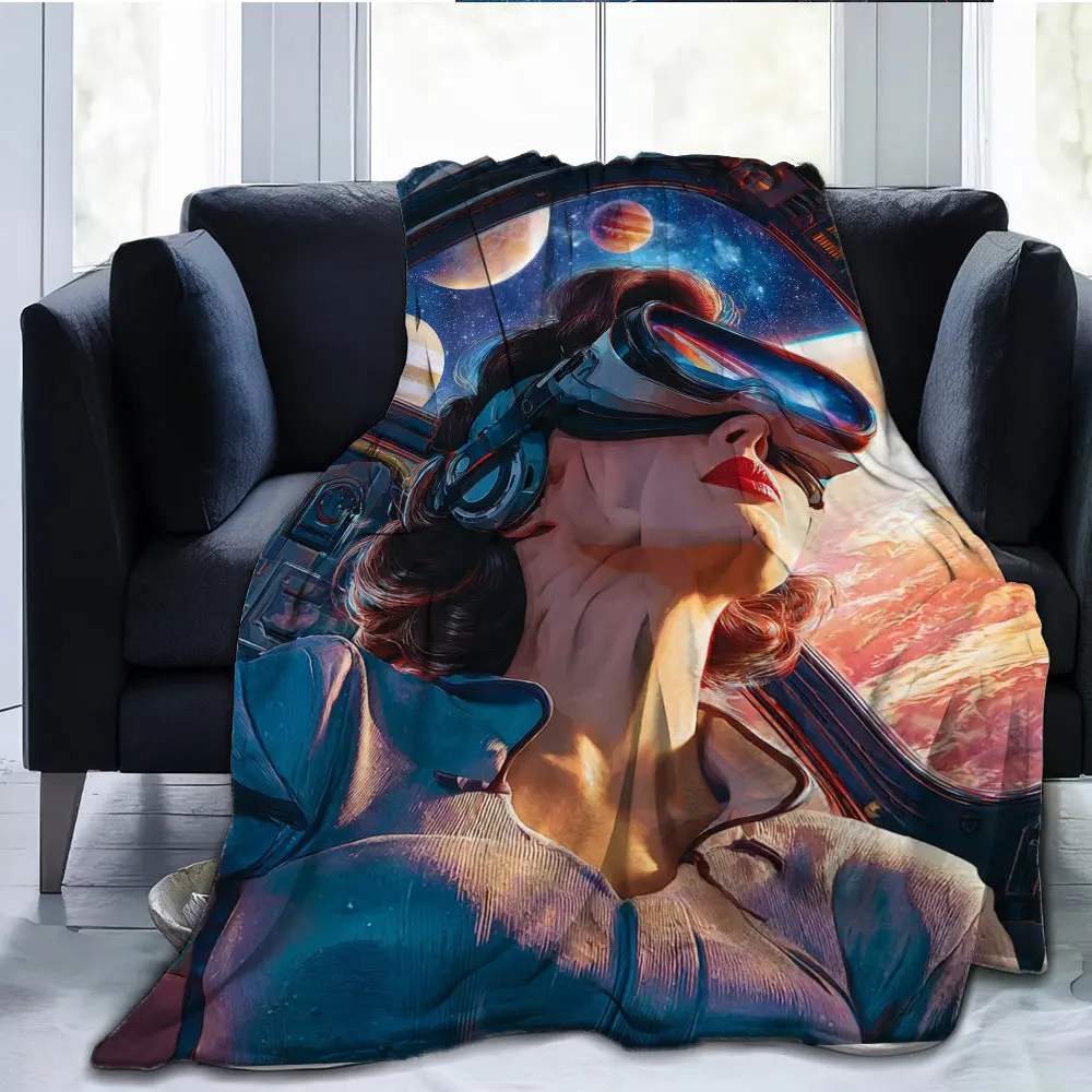 Space-themed inspiration pattern Flannel printed blanket suitable for all seasons suitable for living room office sofa travel