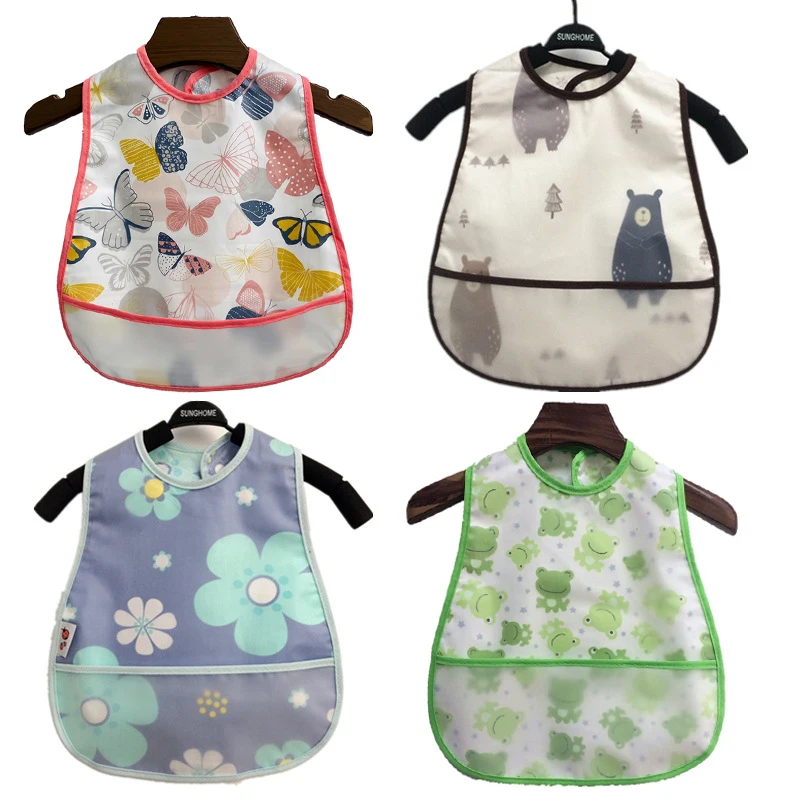 Baby Cartoon Pattern EVA Waterproof Feeding Bibs with Pocket Adjustable Cute for Children Apron Kids Boy Girls Burp Cloths Stuff