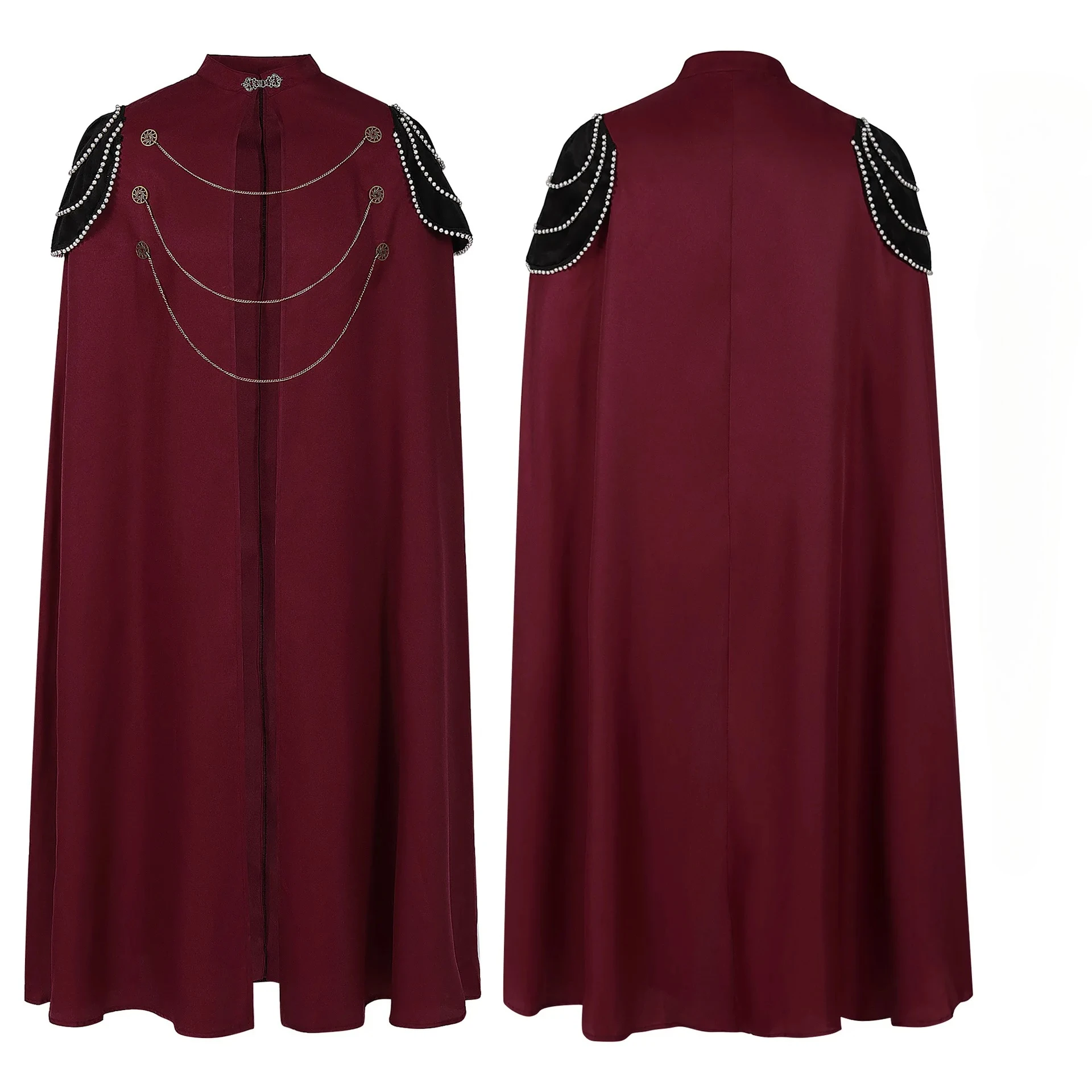 

New Medieval Cloak with Shoulder Pads Adult Men and Women Retro Bead Curtain Gear Chain Hooded Cloak Performance Clothing