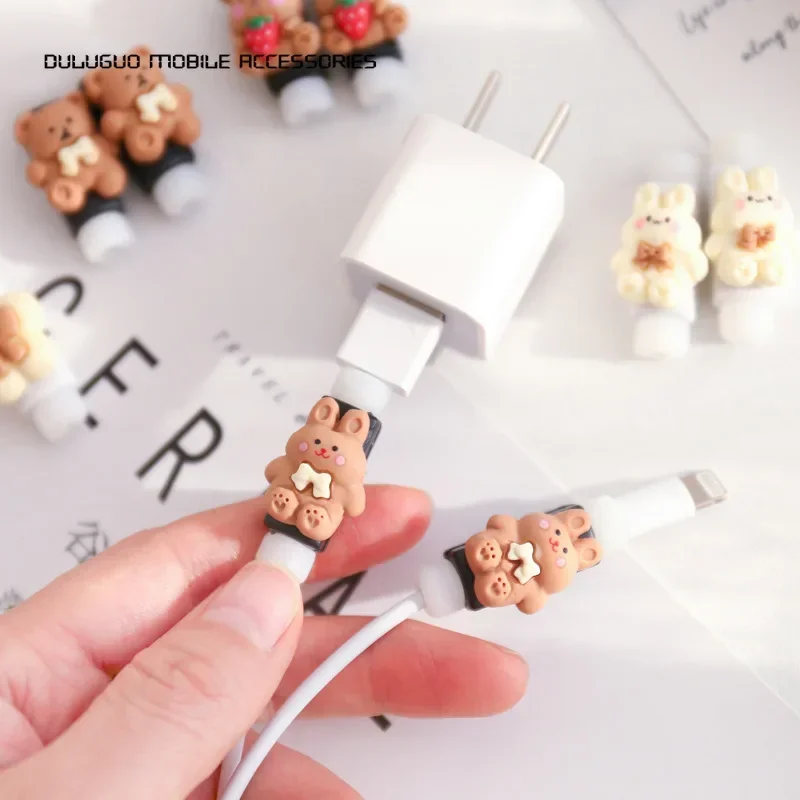 2pcs Cute Cartoon Data Cable Protective Cover Universal USB Charging Cord Earphone Cellphone Wire Holder Case Protector