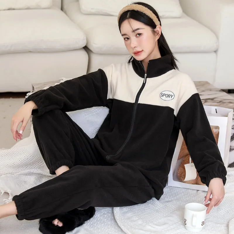 2023 New Pajamas Women Autumn Winter Loungewear Coral Velvet sleepwear Stand-up Zipper Sweet Homewear Set Can Be Worn Outside