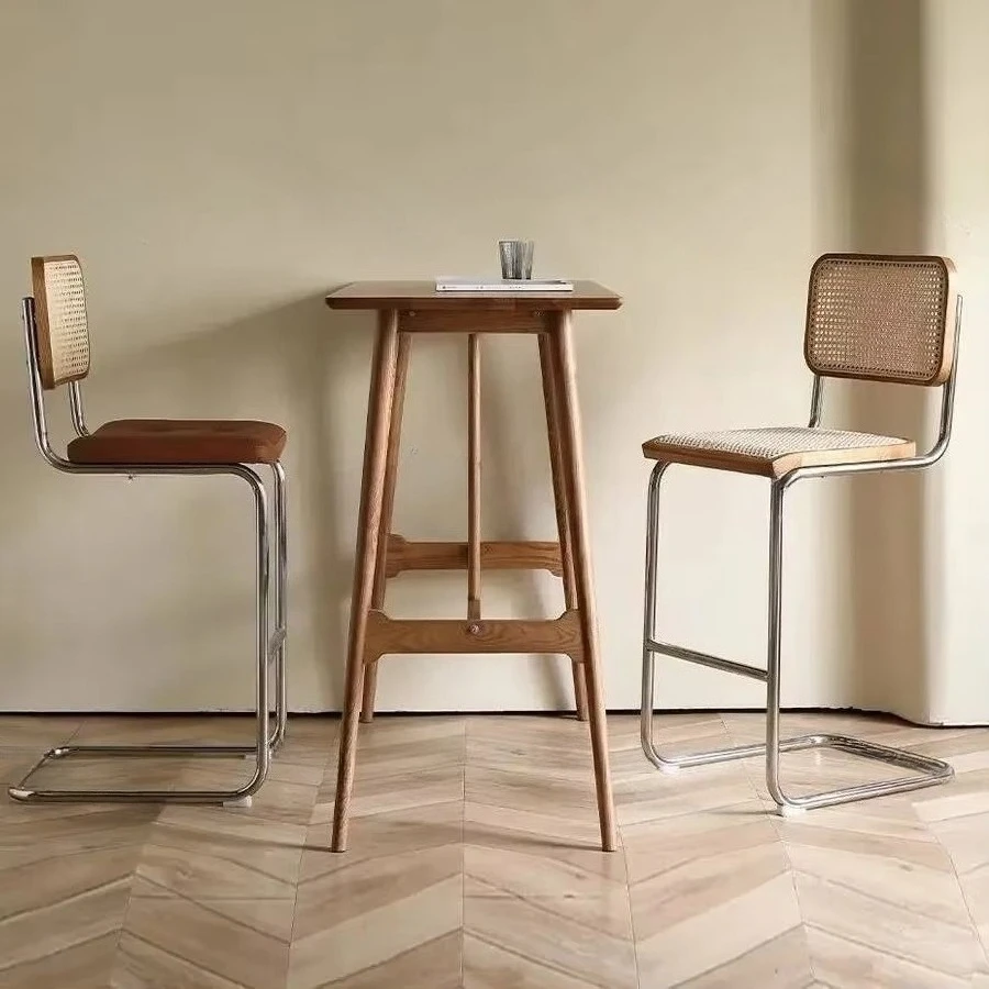 Modern Rattan Bar Stool with Metal Frame Minimalist Design Counter Chair for Kitchen Island Bar Living Room