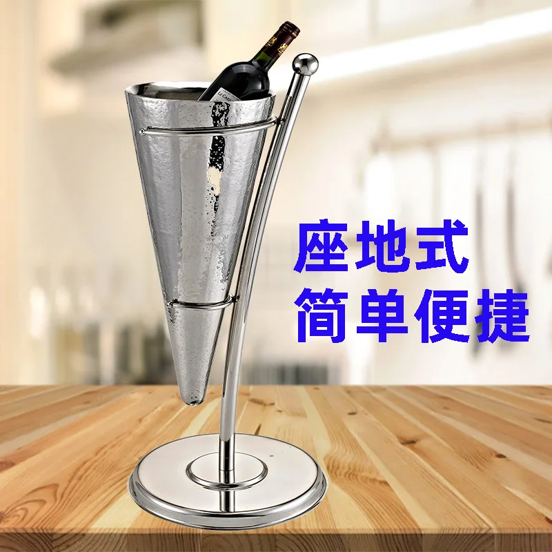 Double-layer champagne bucket thickened ice bucket beer wine cold bucket ice bucket KTV bar staghorn stainless steel ice bucket