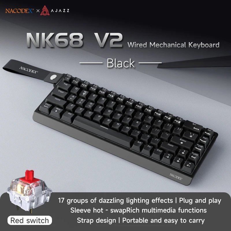 AJAZZ NK68 V2 Mechanical Keyboard Wired 68 Key Layout ABS Hot