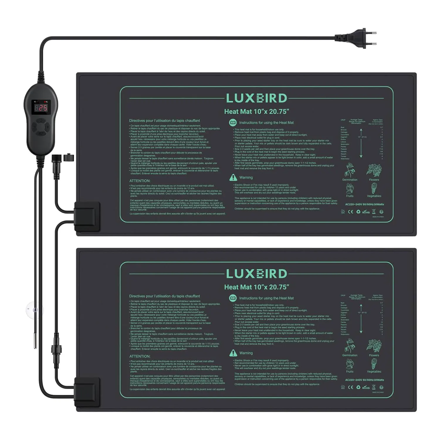 Luxbird 2 Packs Heaing Mat with Thermostat Indoor Greenhouse Waterproof Heating Pad for Hydroponic,Home Brewing,Reptile Terrariu