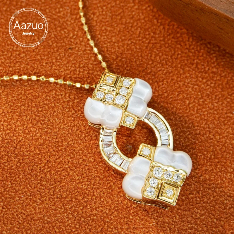 

Aazuo 18K Real Jewelry Set Necklace Yellow Gold Natural MOP Real Diamonds Luxuly Gift For Women Engagement Wedding Party