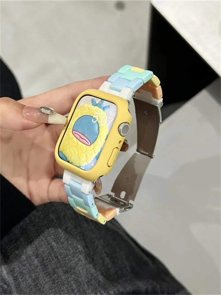 アップルウォッチ用レジンストラップとケース,レインボー,Iwatch用,49mm, 45mm, 40mm, 41mm, 38mm, 40mm, 44mm,iwatch 9, 8,se 7、6、5