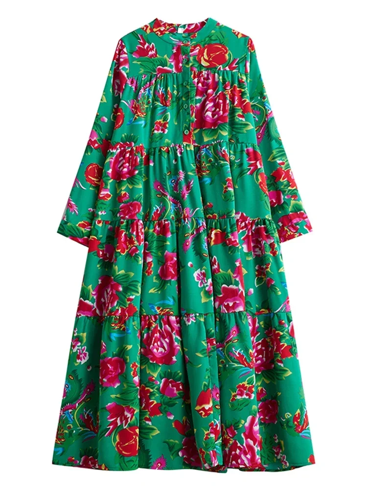 XITAO sukienka z nadrukiem w stylu vintage kontrastowy kolor moda w stylu etnicznym odzież damska z długim rękawem luźna koszula sukienka wiosna nowy HQQ2218