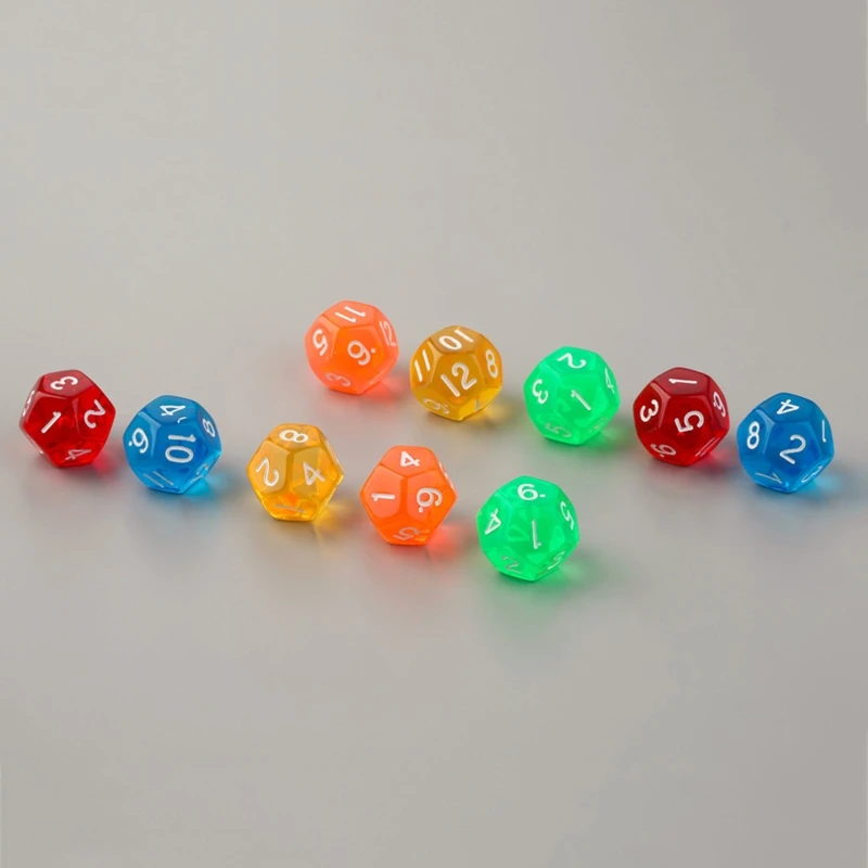 10x Acrylic Dice Transparent 12 Sided Colorful Dice Casino Poker Game Bar Party Crystal Dices Children Board Game Toy