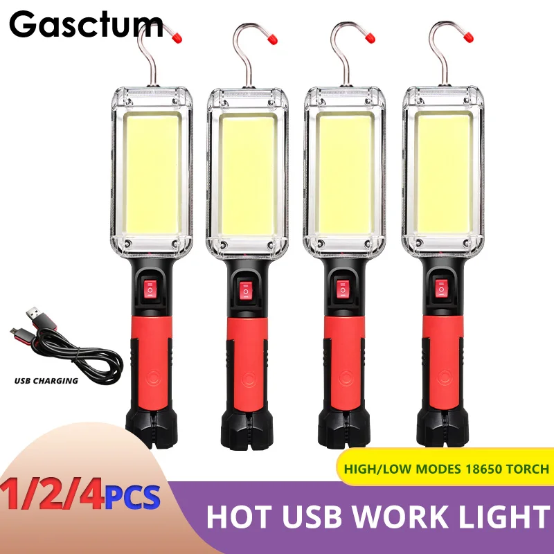 1/2/4pcs COB Work Light 5200MAH 18650 Portable LED Flashlight USB Rechargeable Waterproof Repairing Lamp With Magnet For Camping