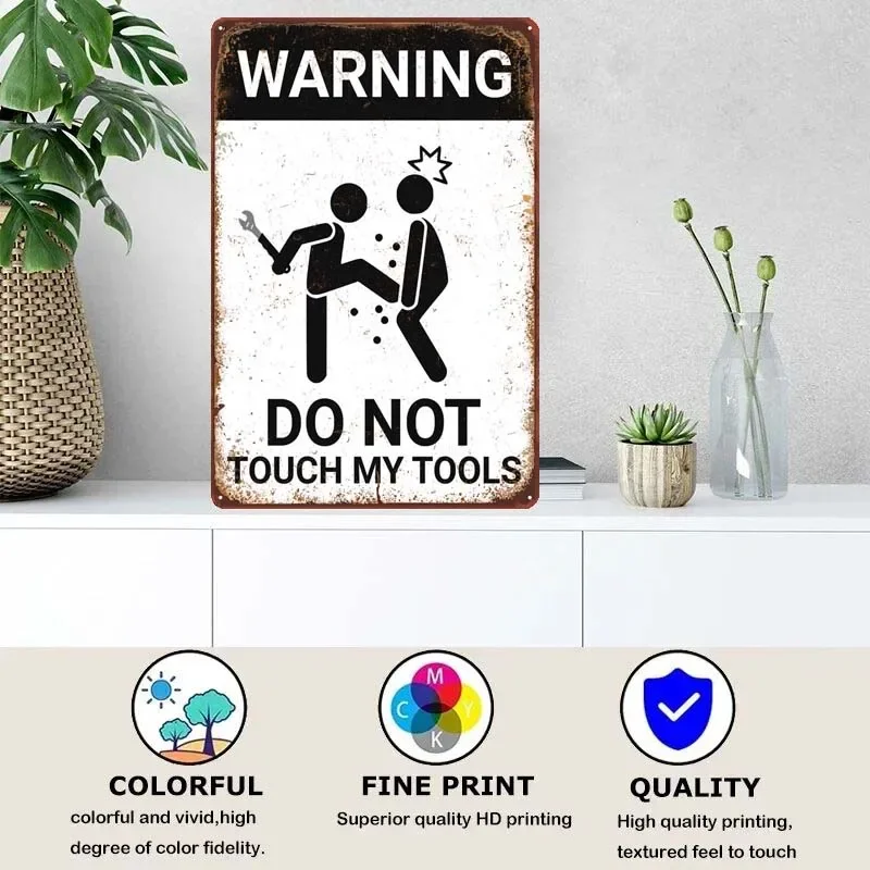 WARNING WHITE KICK WRENCH Funny Sign Wall Decoration Metal Signs Customized Vintage Metal Plate Room Decor Art Mural Retro Home