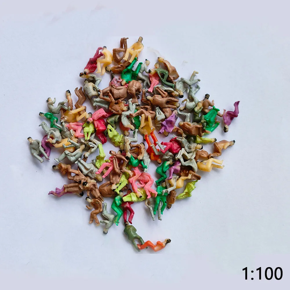 Model People Sitting Posture Mini Scale 1:100-1:200 ABS Plastic Painted Figures for Making Sand Table Layout Random Color 100Pcs