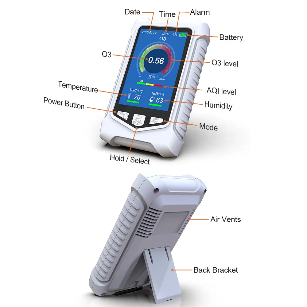 Handheld Ozone Gas Analysis Equipment Detector Type with Temperature Electrochemistry Sensor Humidity Ozone Detection History