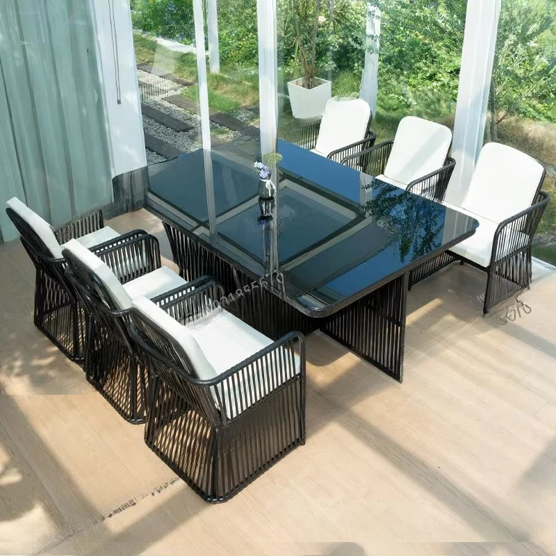 Outdoor table and chair courtyard leisure rattan table and chair combination open-air terrace garden outdoor