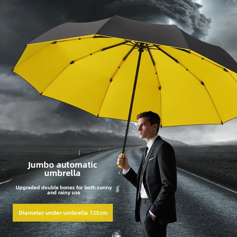 Image of 125CM Dreifach Faltbarer Doppellagiger Doppelkiel Übergroßer Herren-Regenschirm Sonnenschutz Extra Faltbarer Regenschirm für Outdoor und Alltag