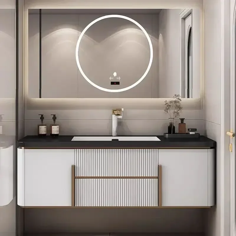 Modern Bathroom Cabinets Rock Seamless Ceramic Integrated Washbasin Bathroom Minimalist Sink Cabinet Vanity Bathroom Furniture