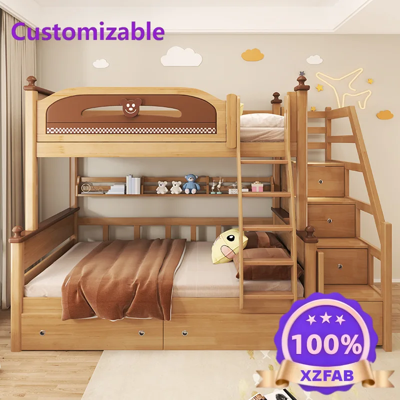 Factory Direct 2026 Full solid wood bunk top and bottom bunk high and low bed mother and child bed log children's bed double lay
