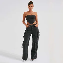 New Baggy Jeans Women Fashion Multi-pocket Jeans Cargo Pants Women High Waist Butt Lifter Loose Straight-leg Pants Tight Stretch