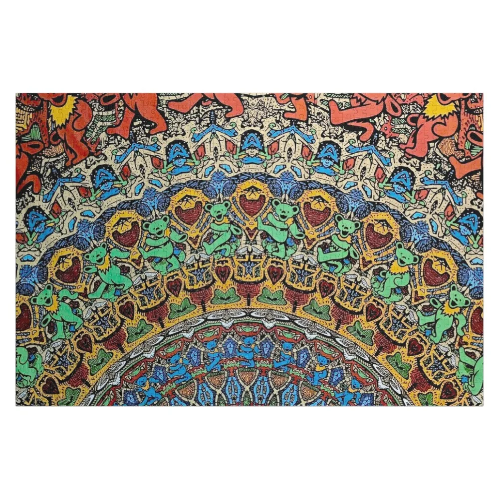 Psychedelic Tapestry, Bear Mandala, Dancing Bears Jigsaw Puzzle Personalized Gift Ideas Animal Adult Wooden Custom Child Puzzle