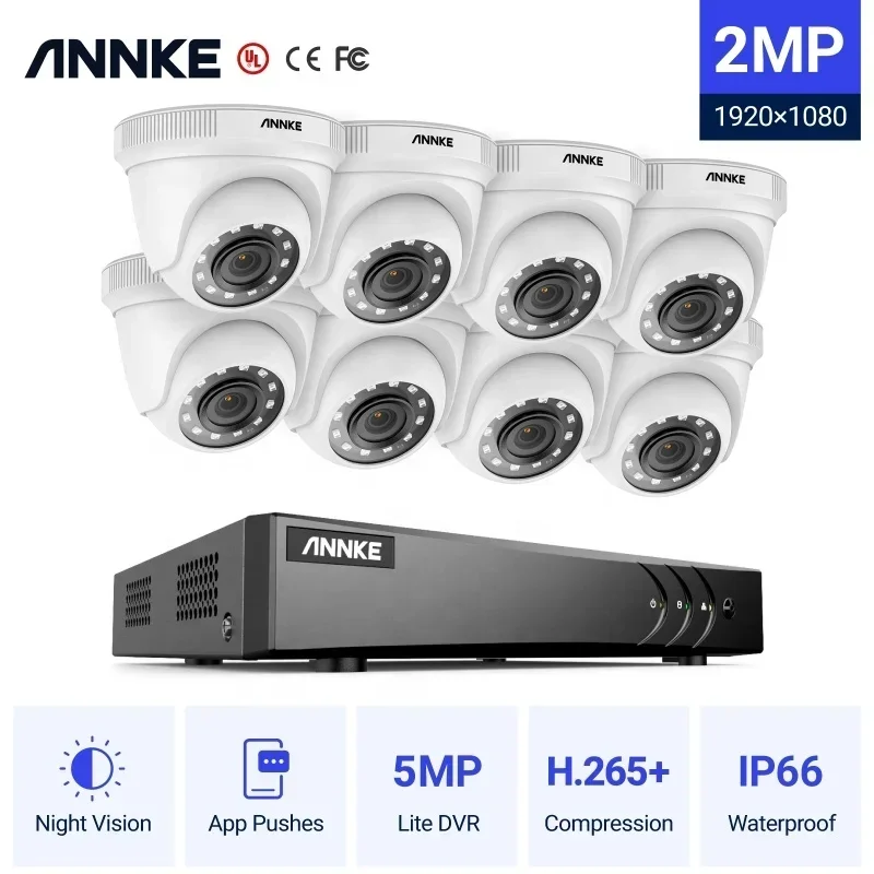 ANNKE 8CH 5MP H.265+ DVR Security Cam era System 8pcs 1080p Outdoor Security Waterproof CCTV Cam era P2P