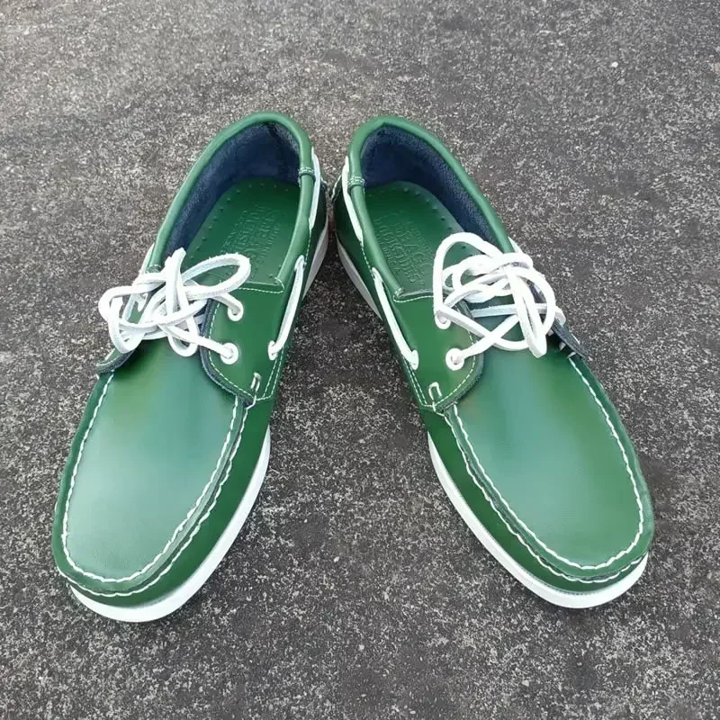 2024 Men Genuine Leather Classic Docksides Boat Shoes Mocassins Handmade Shoes Mens Casual Non-Slip Rubber Outsoles