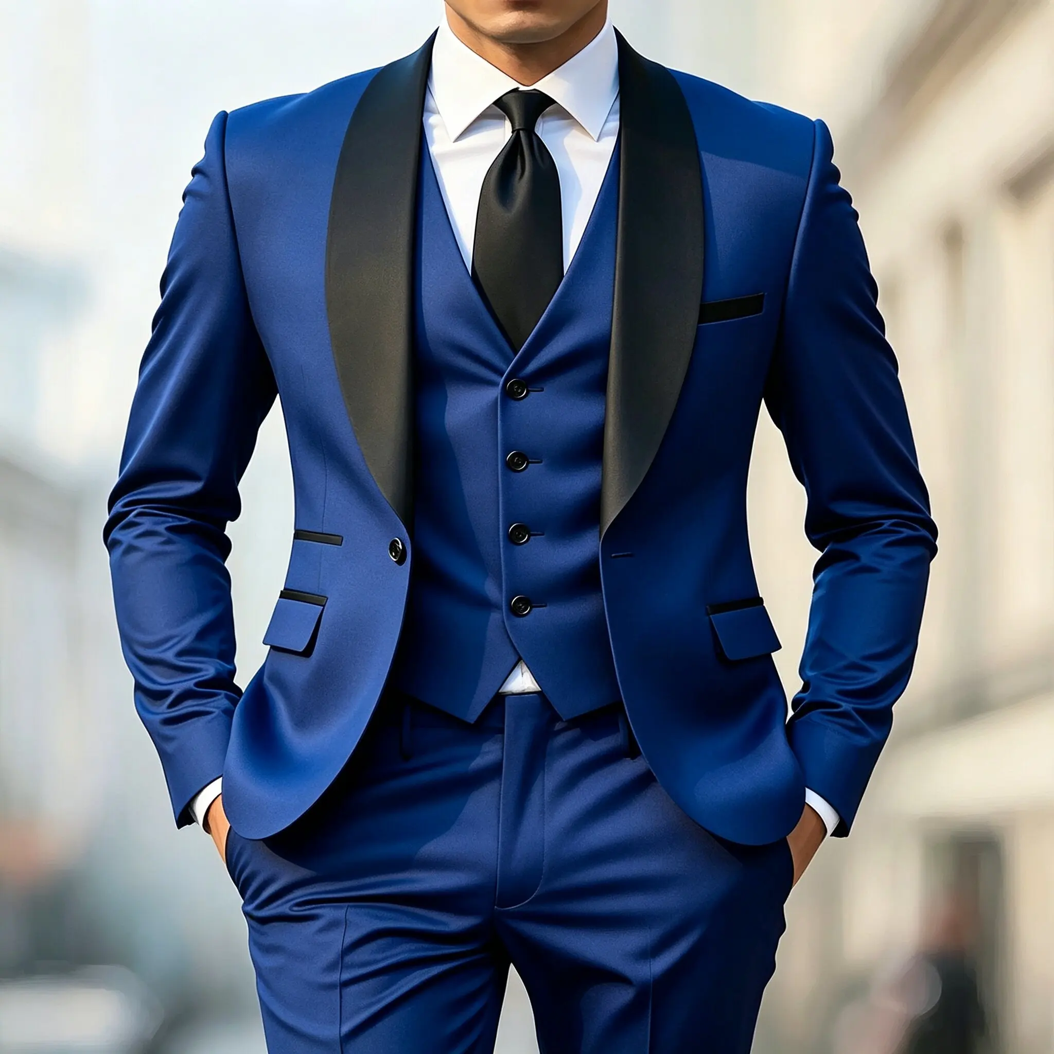 Herren Herbst Hochzeitsanzug Dreiteiliges Set Große Größe Herren Blazer Mantel Hose und Weste Modischer Slim Fit Anzug – Detail 8