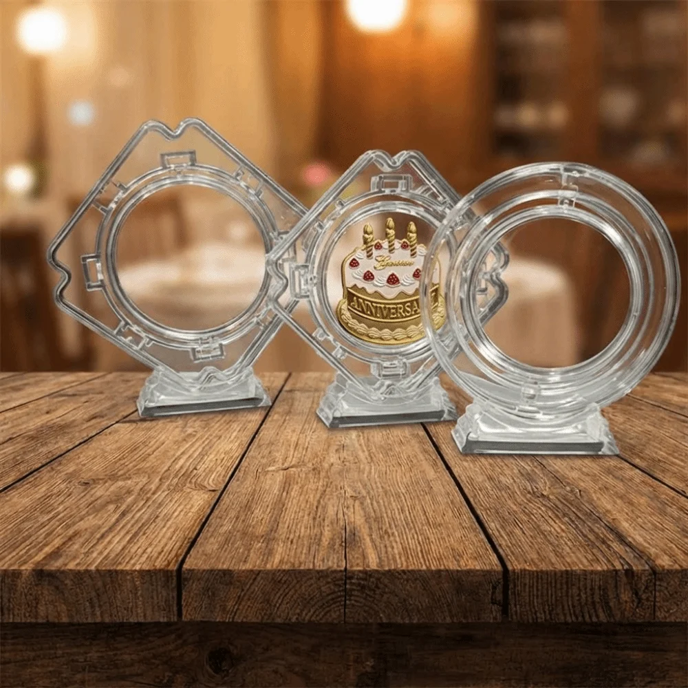4PCS Plastic Rotatable Coin Storage Box Decorative Transparent Challenge Coin Protection Box with Stand Medal Storage Box Office