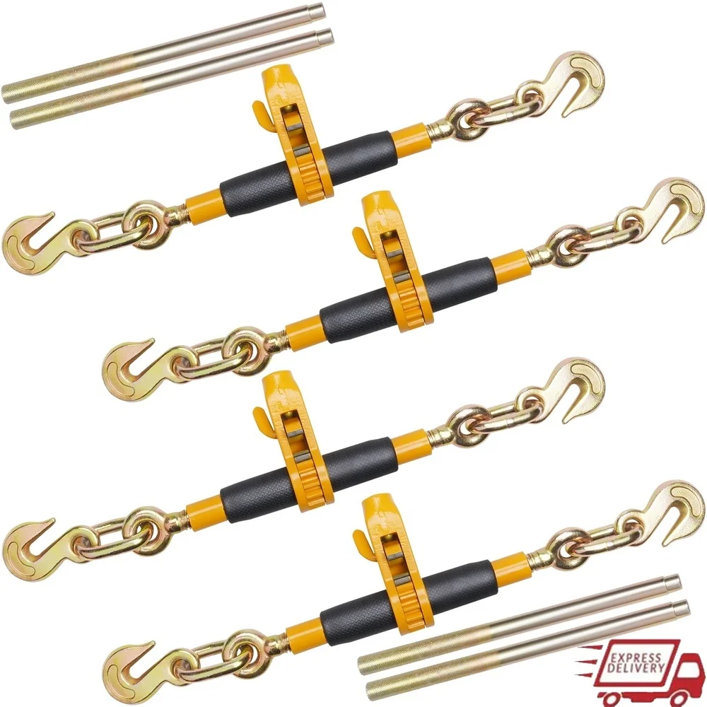 

4 Pcs Ratchet Load Binder 12000 lbs Chain Binder with G80 Hook Labor Saving Heavy Duty Tensioner Tool