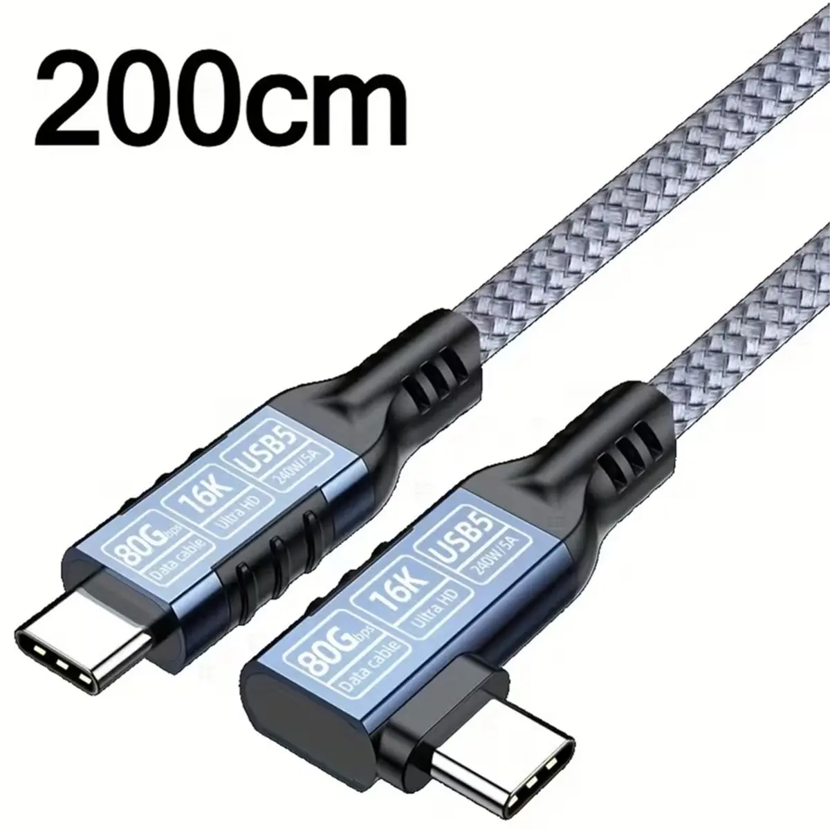 Thunderbolt 5 90 Degree Type C to USB C Cable USB5 80Gbps 16K PD 240W Fast Charging Data Cable for Mobile Phone 6.56ft B